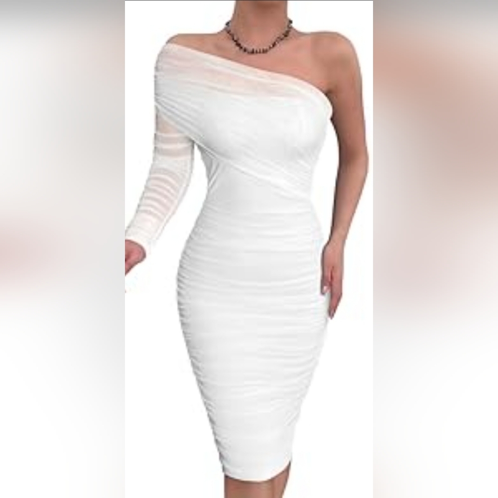 Chic One-Shoulder White Dress - Picture 9 of 9